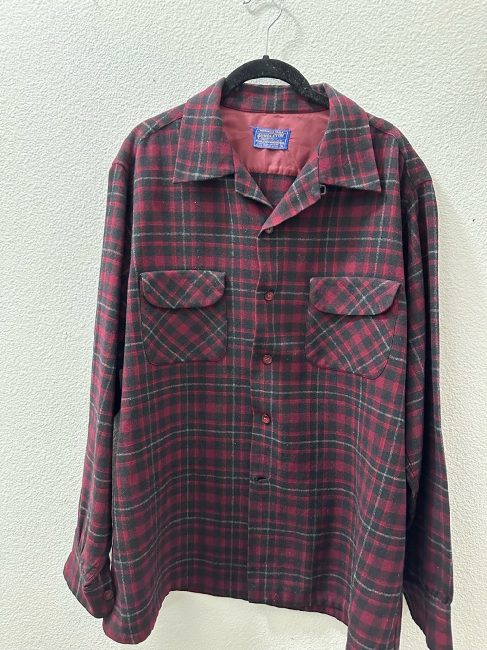 Vintage 1960s Pendleton Board Shirt Red Shadow Plaid Size XL